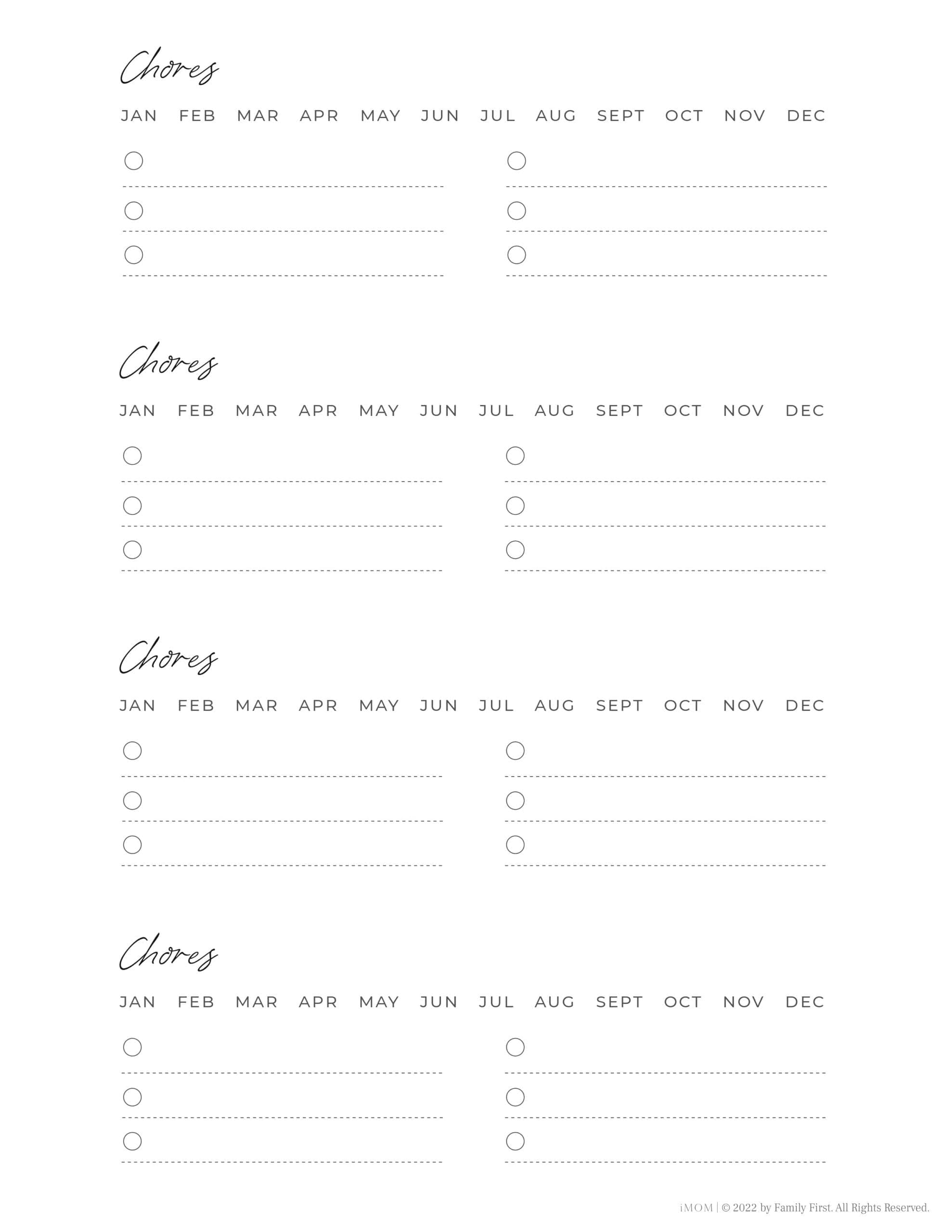 monthly chore chart